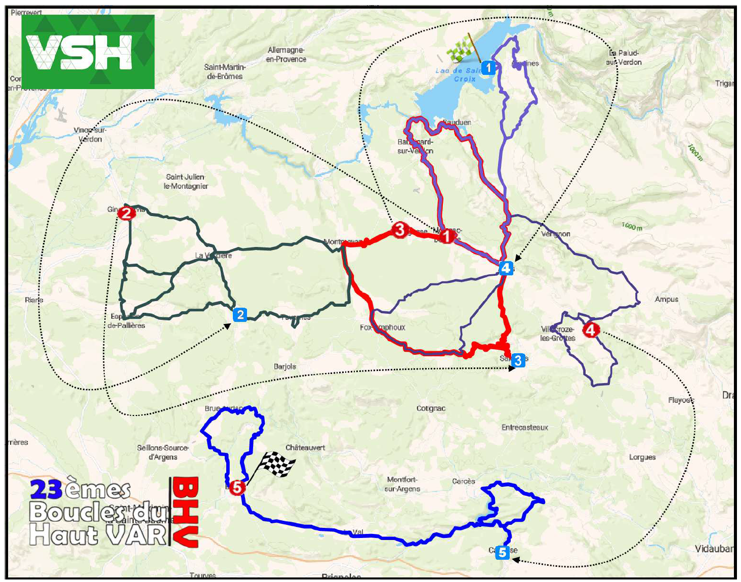 Carte officielle des cinq épreuves des Boucles du Haut-Var 2026